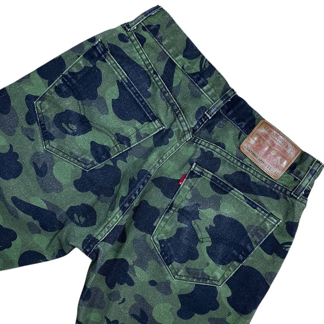 Bape 31" X 32" Bape Levis Green Camo Print Denim Jeans Size US 31 - 2 Thumbnail