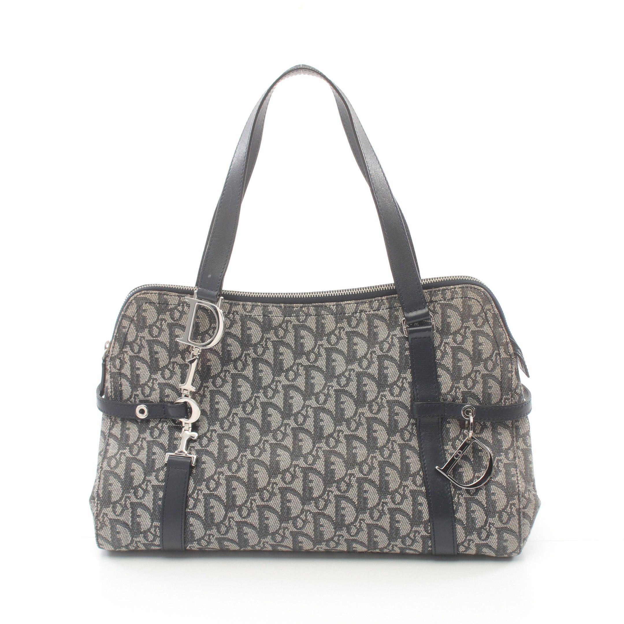 Dior Dior Trotter Handbag Tote Bag Canvas Leather Light Gray Navy Size ONE SIZE - 1 Thumbnail