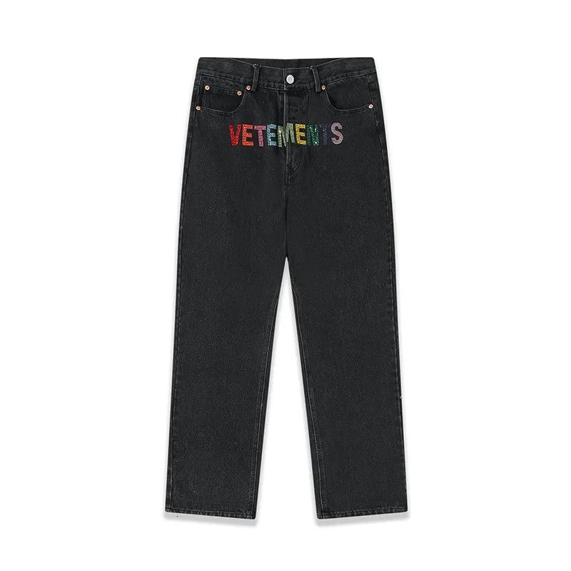 Vetements o1mle0226 Crystal Logo Straight Leg Denim Jeans in Black Size US 28 / EU 44 - 2 Thumbnail