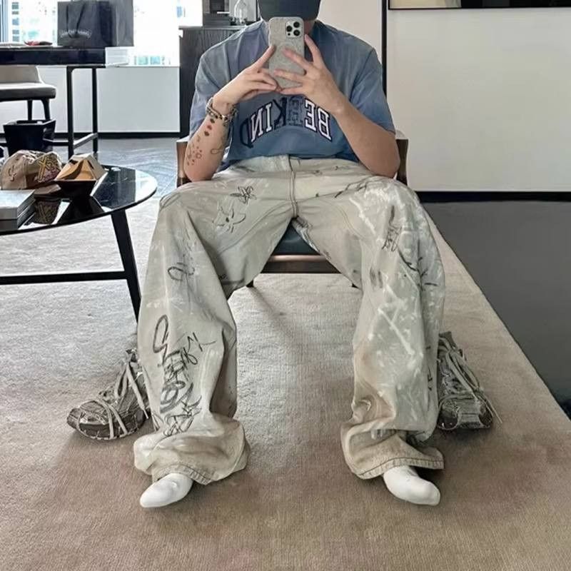 Japanese Brand × Vintage hand-painted baggy jeans Size US 36 / EU 52 - 1 Thumbnail