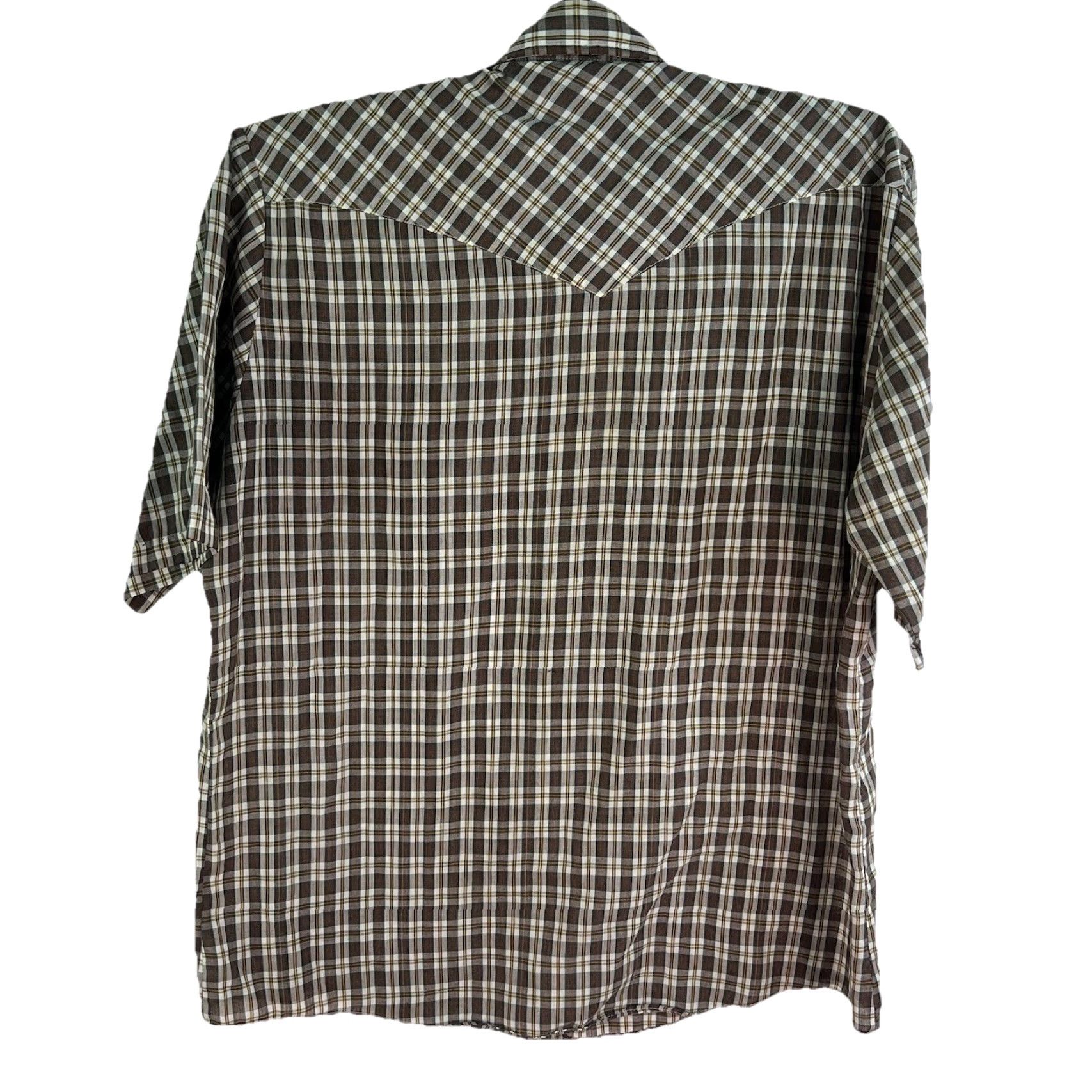 Vintage VINTAGE Ely Plains Shirt Mens 16.5 33 Brown Plaid Pearl-Snap Short Sleeve Casual Western Cowboy 50 in Chest Mens Size US L / EU 52-54 / 3 - 2 Thumbnail