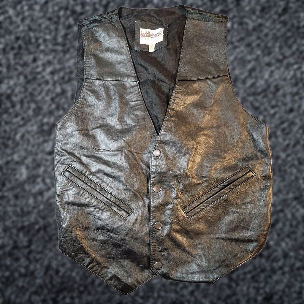 Vintage Saddlebrook Vest Mens Small Black Leather Western Biker Genuine Lined Vest Size US S / EU 44-46 / 1 - 1 Thumbnail