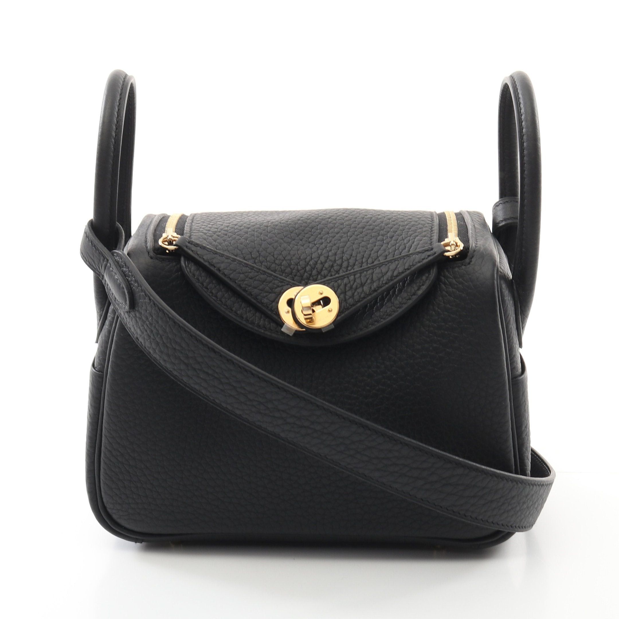 Hermes Hermes Lindy Mini Shoulder Bag Togo Black Gold Hardware Double Engraved Size ONE SIZE - 1 Thumbnail