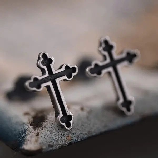 Jewelry Black Cross Stud Earrings Size ONE SIZE - 5 Thumbnail