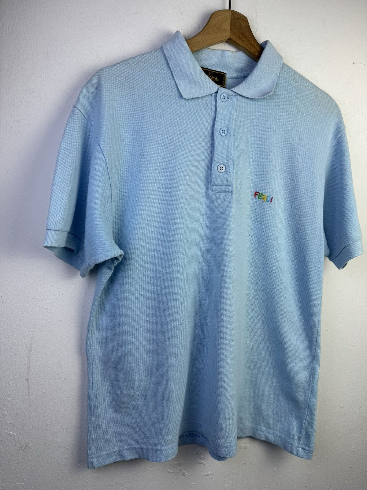 Fendi Vintage Fendi light blue polo shirt with a rainbow logo Size US L / EU 52-54 / 3 - 2 Thumbnail