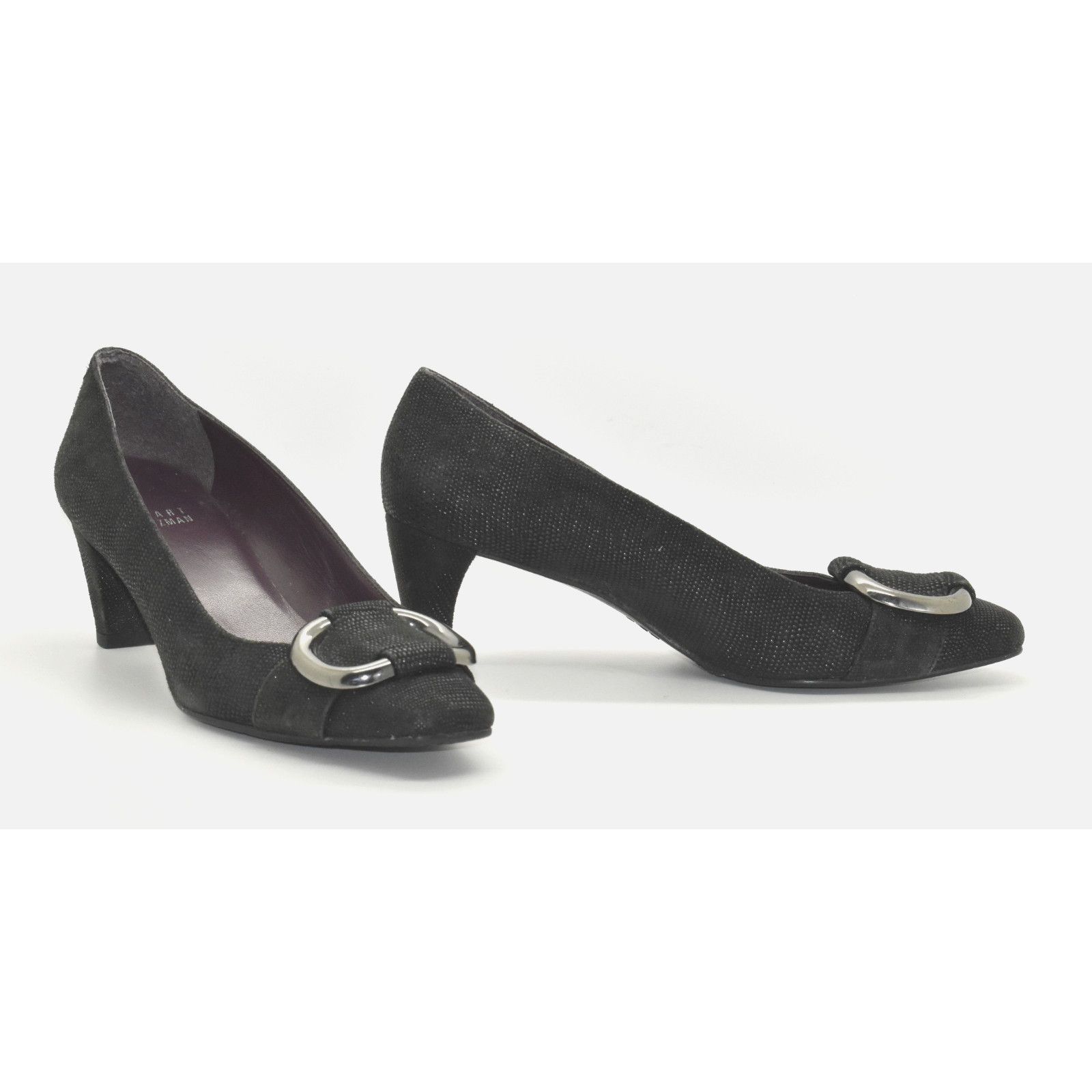 Stuart Weitzman STUART WEITZMAN Black Fabric Silver Tone Buckle Pumps Sz 6M Size US 6 / IT 36 - 1 Thumbnail