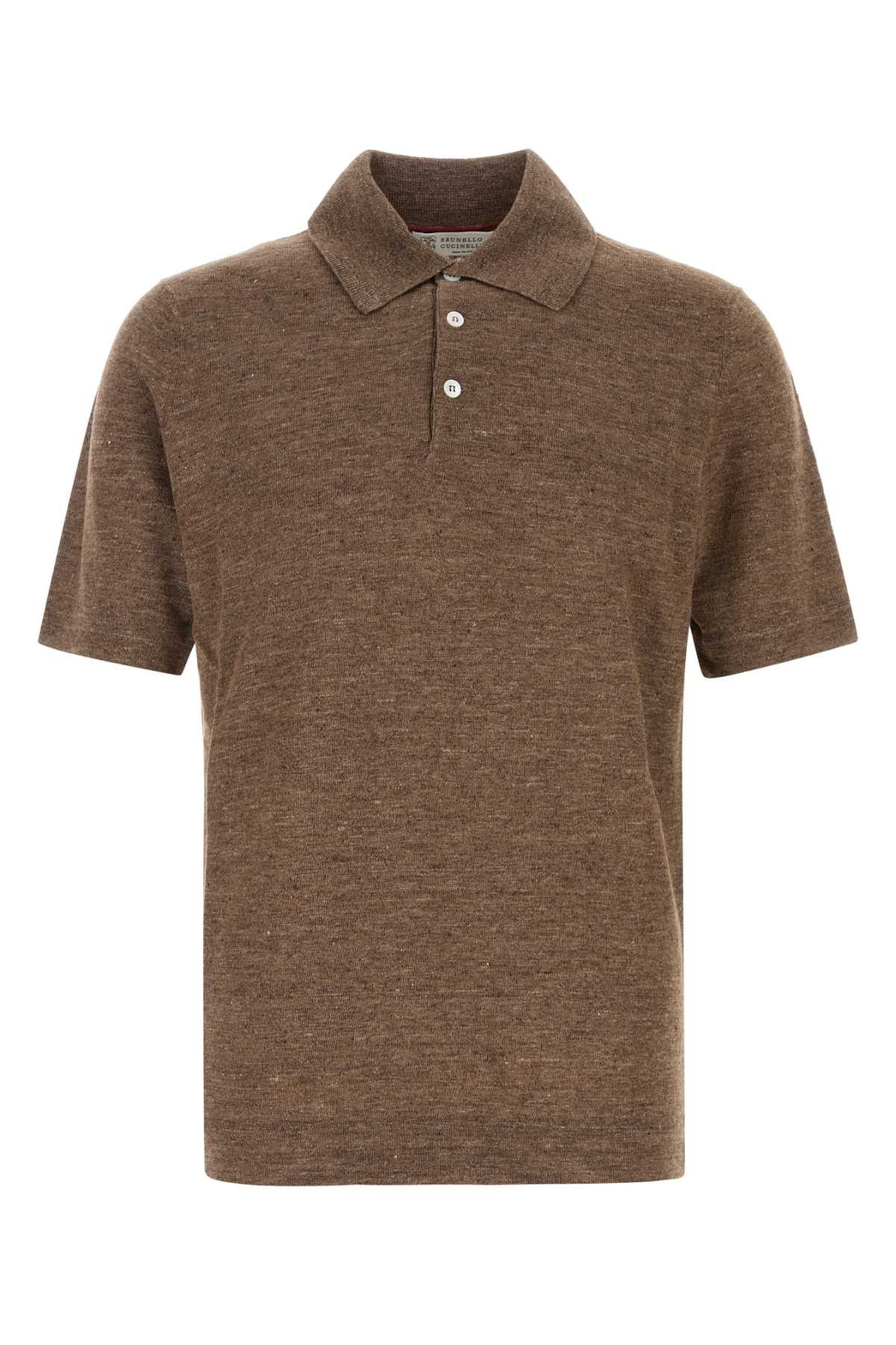 Brunello Cucinelli Melange Brown Linen Blend Polo Shirt Size US M / EU 48-50 / 2 - 1 Thumbnail