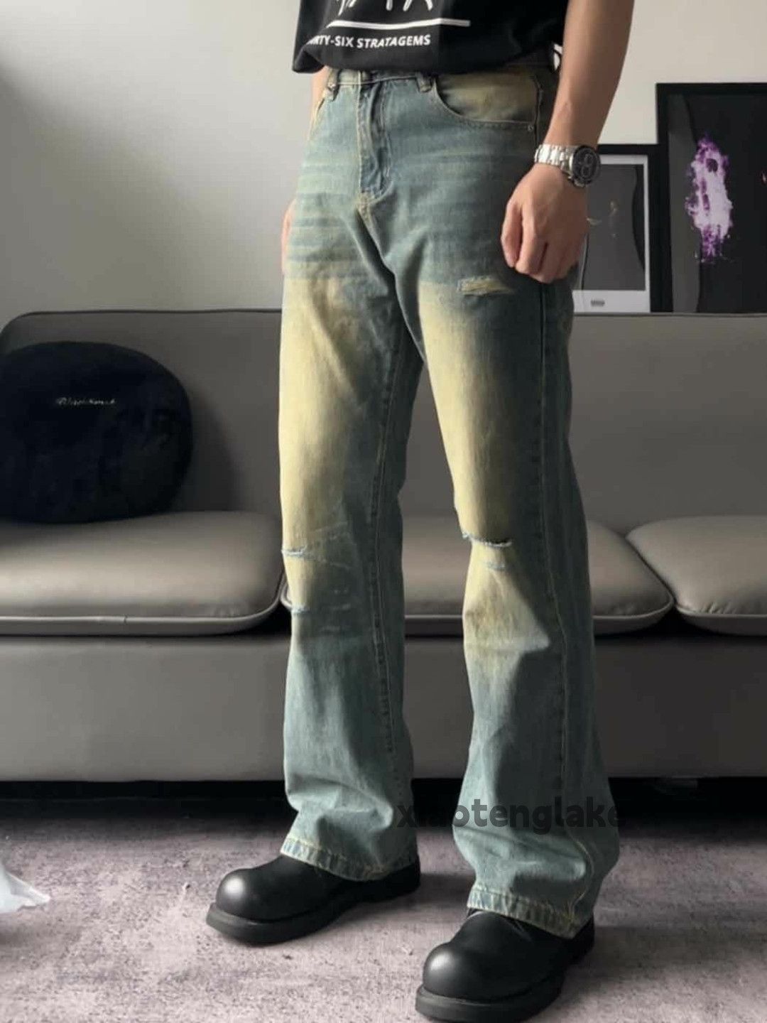 Jean × Vintage washed faded rusty yuppie bootcut damaged ripped jeans Size US 30 / EU 46 - 3 Thumbnail
