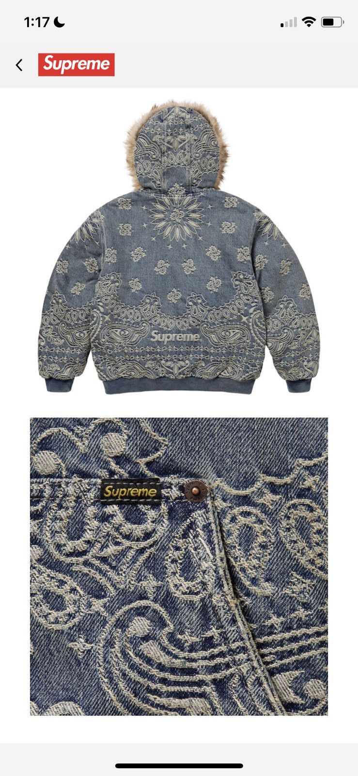 Supreme Supreme Bandana Jacquard Denim Hooded Work Jacket Size US M / EU 48-50 / 2 - 3 Thumbnail