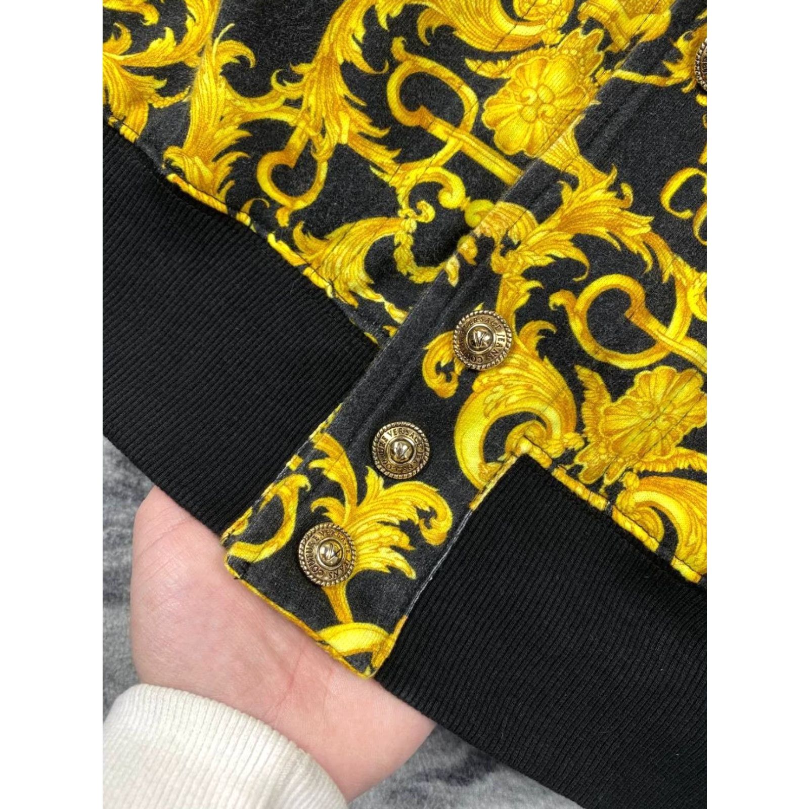 Versace Jeans Couture Versace Jeans Couture Baroque Print Big Logo Full Zip Sweatshirt Men M Yellow Logo Long Sleeve Crew Neck Cotton Regular Fit Vintage No Size US M / EU 48-50 / 2 - 5 Thumbnail