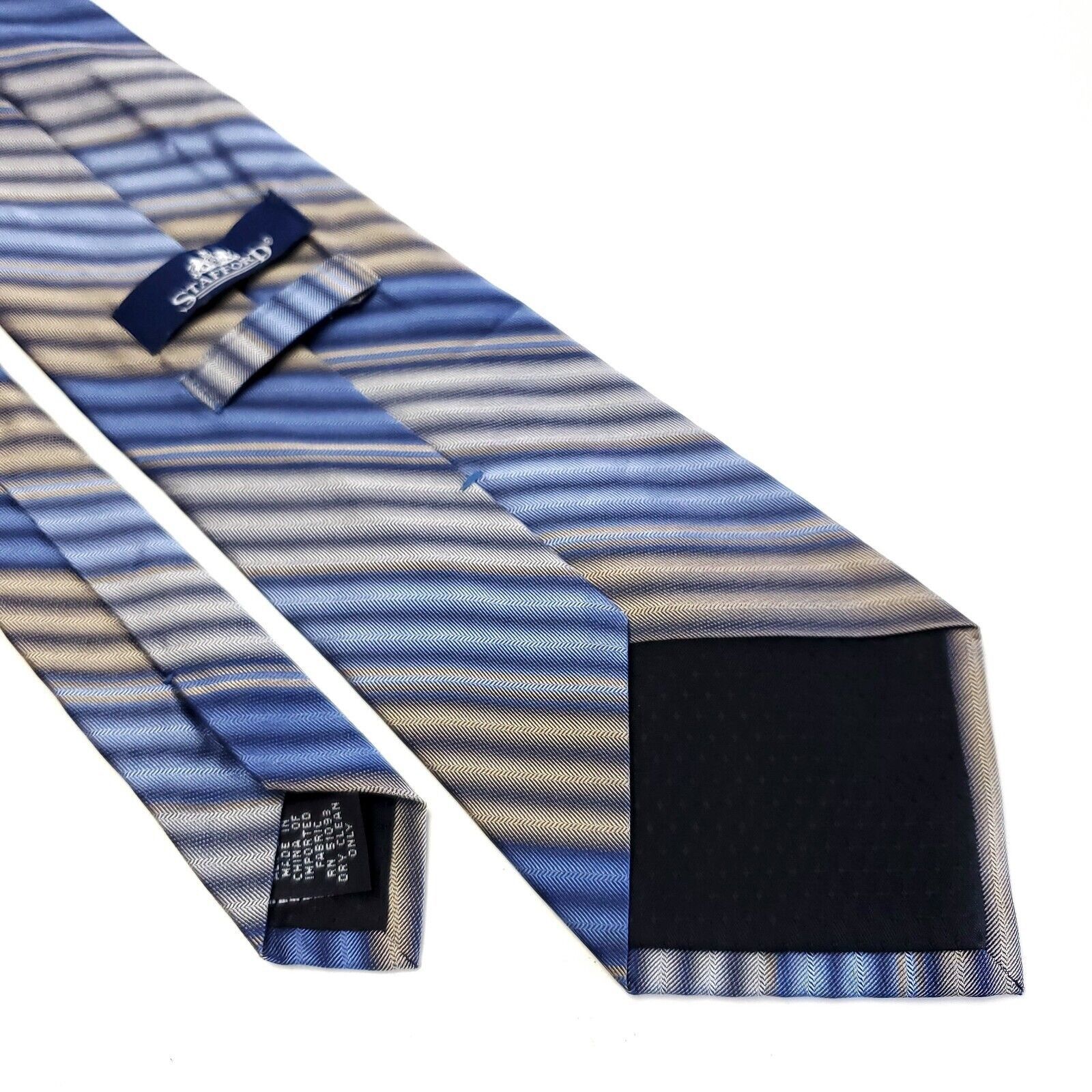 Stafford Stafford Blue Beige Striped Woven Short Wide Silk Tie Size ONE SIZE - 5 Thumbnail