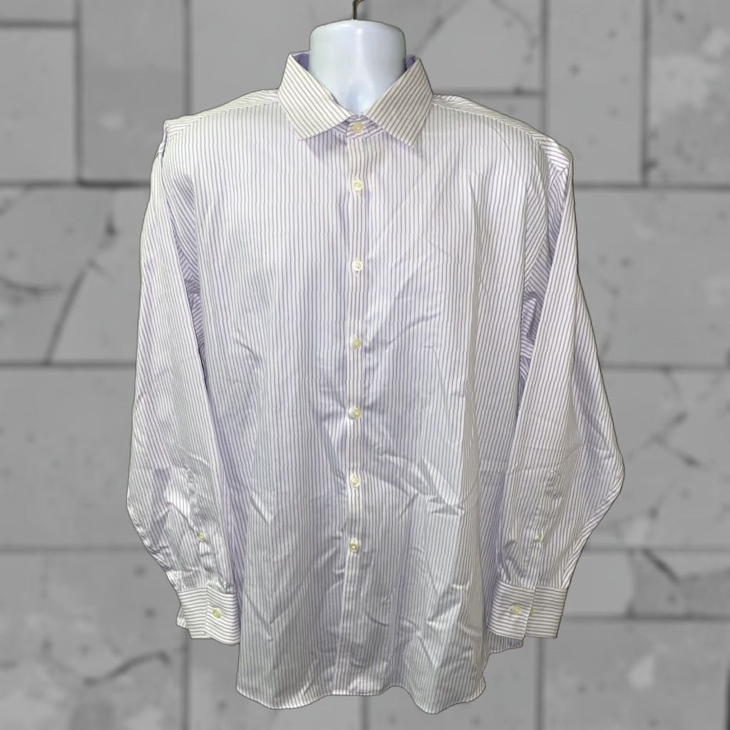 Vintage Jhane Barnes Dress Shirt Mens Collared Long Sleeve Striped 17.5 White/Purple Regular Fit Size 46R - 1 Thumbnail
