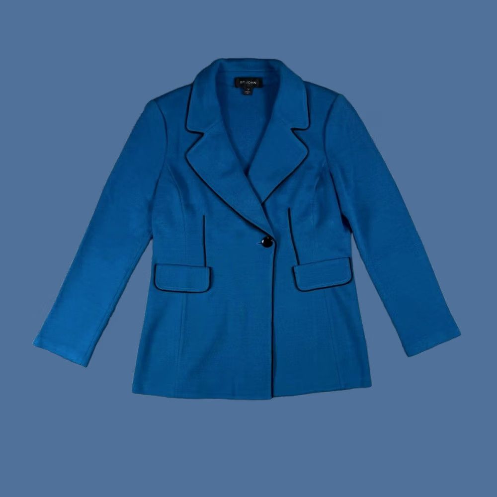 St. John St. John Santana Knit Blazer Jacket Blue Black Trim Size 6 USA Womens Size M / US 6-8 / IT 42-44 - 1 Thumbnail