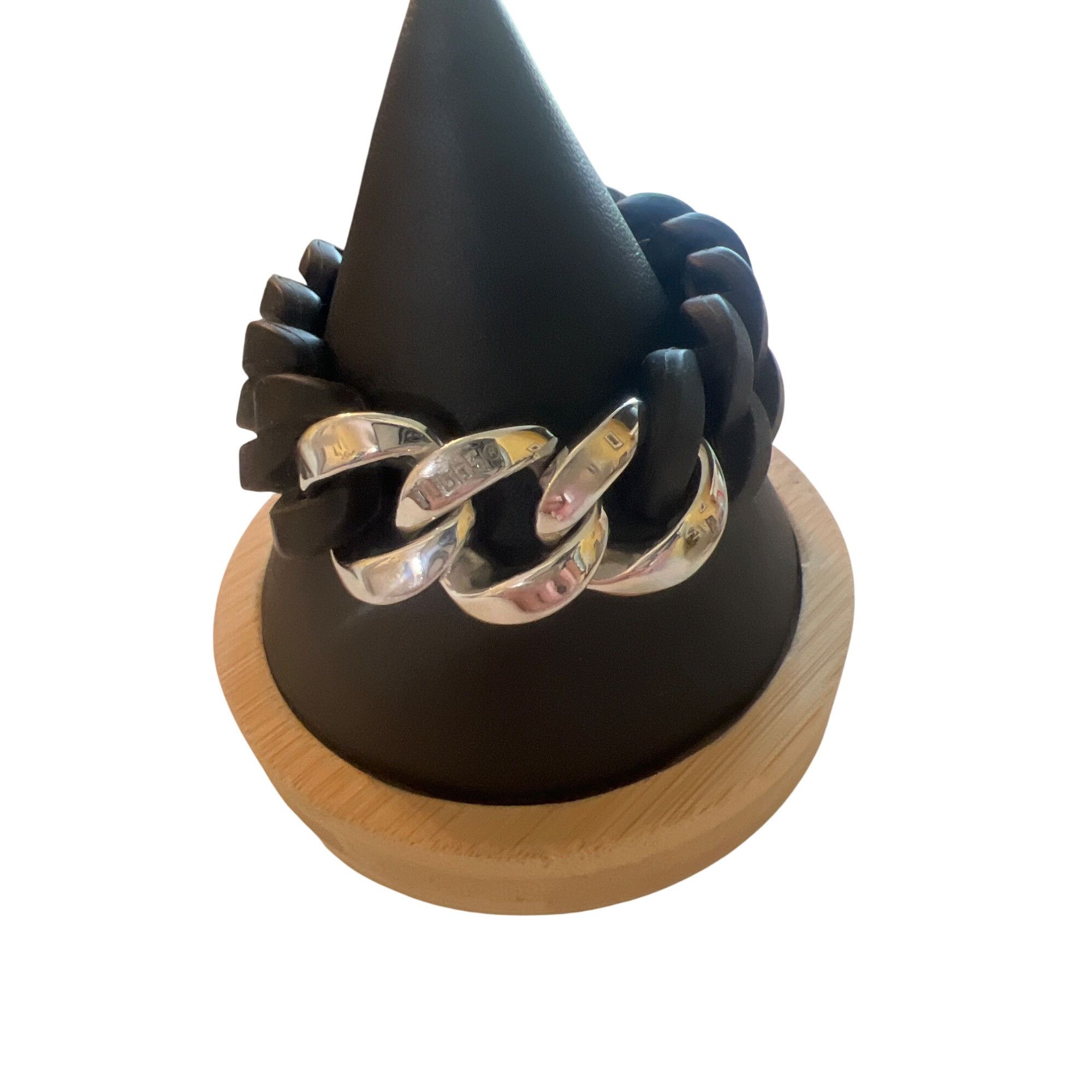 Other Rubbs Black Silicone Silver Tone Bracelet Silicone Chain Lin Size ONE SIZE - 1 Thumbnail
