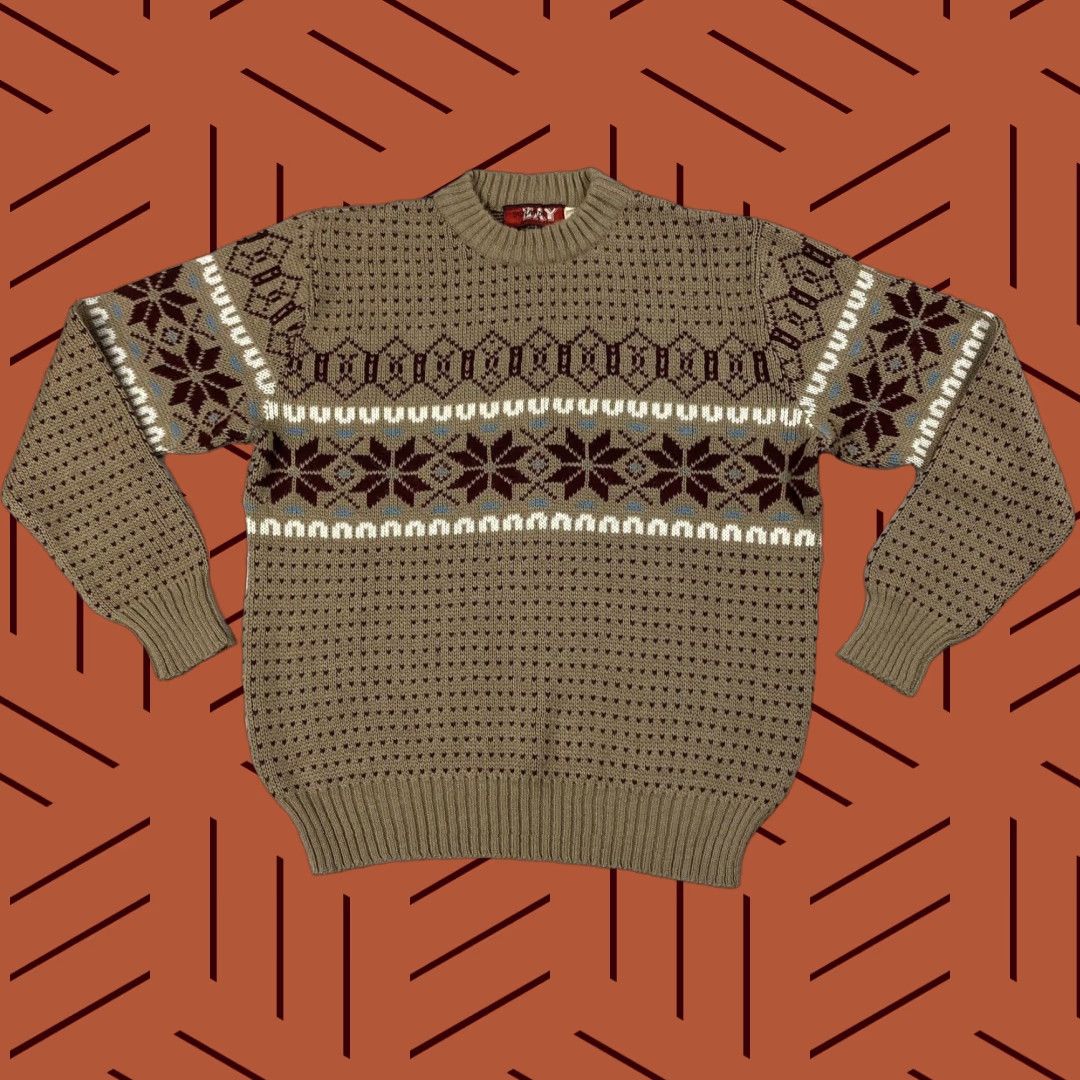 Vintage VINTAGE Buzzards Nordic Fair Isle Sweater Womens XL Brown Crew Neck Knit Pullover 80s Retro Size XL / US 12-14 / IT 48-50 - 1 Thumbnail