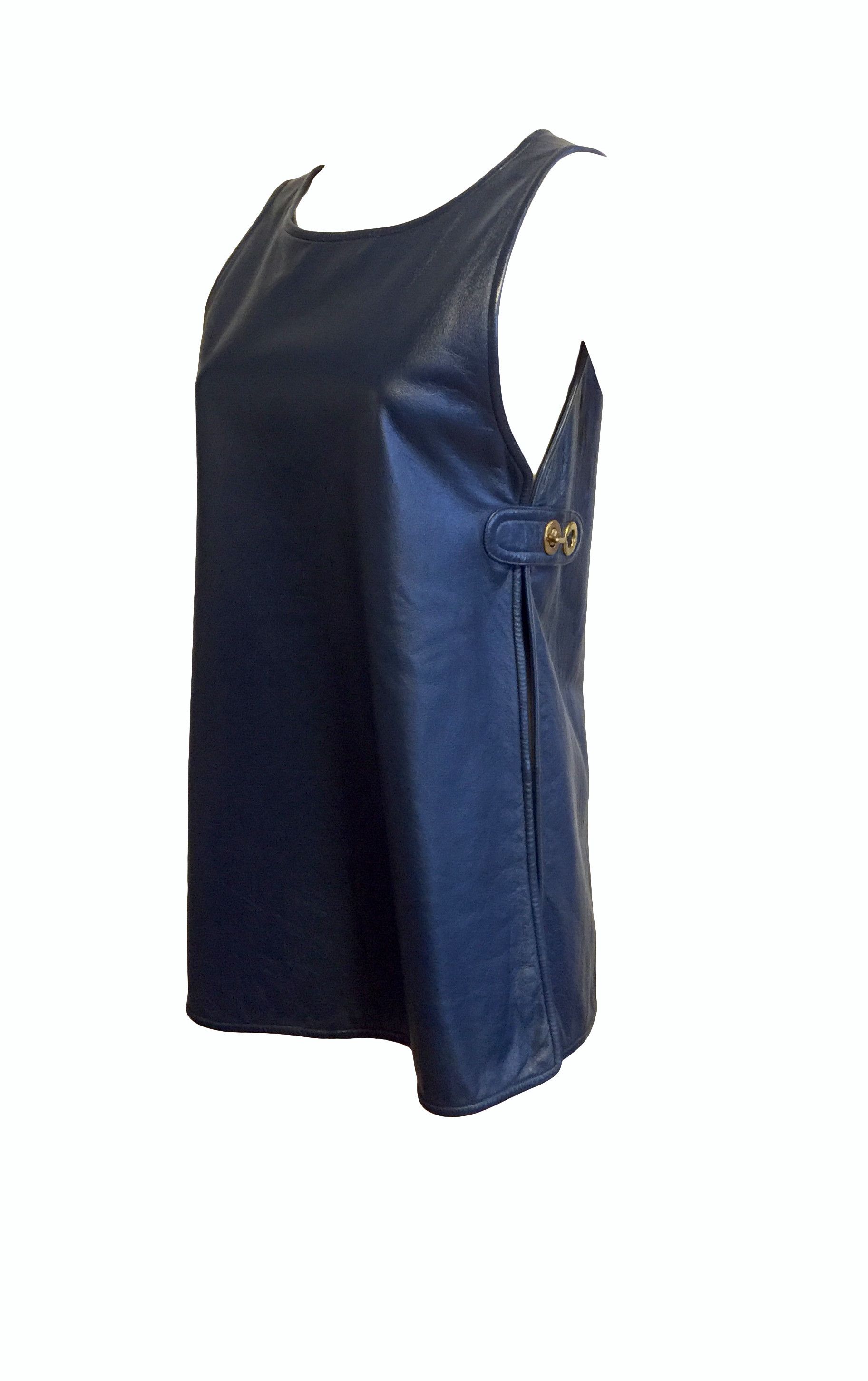 Other Vintage Bonnie Cashin (Coach) Blue Leather Tunic Dress Size M / US 6-8 / IT 42-44 - 2 Thumbnail