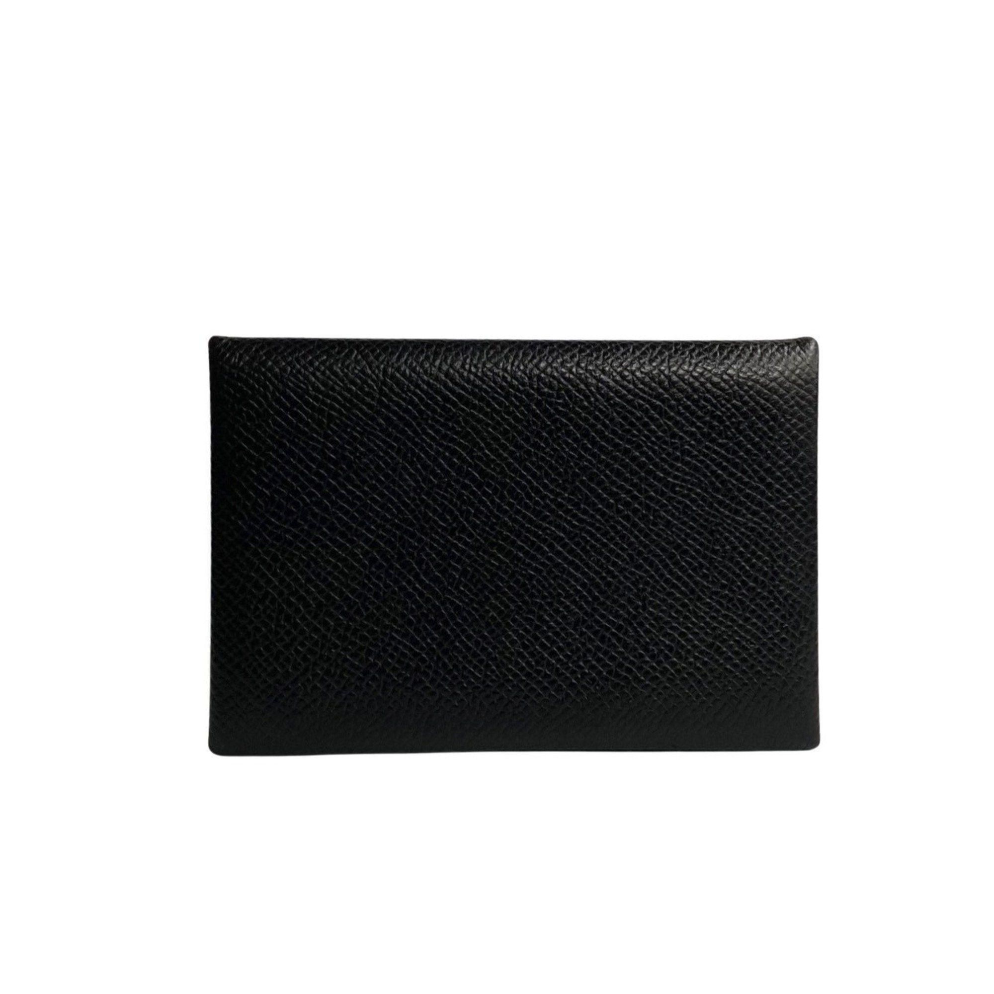 image of Hermes Calvi Leather Vaux Epson Business Card Holder/card Case Holder Black 74886, Women's