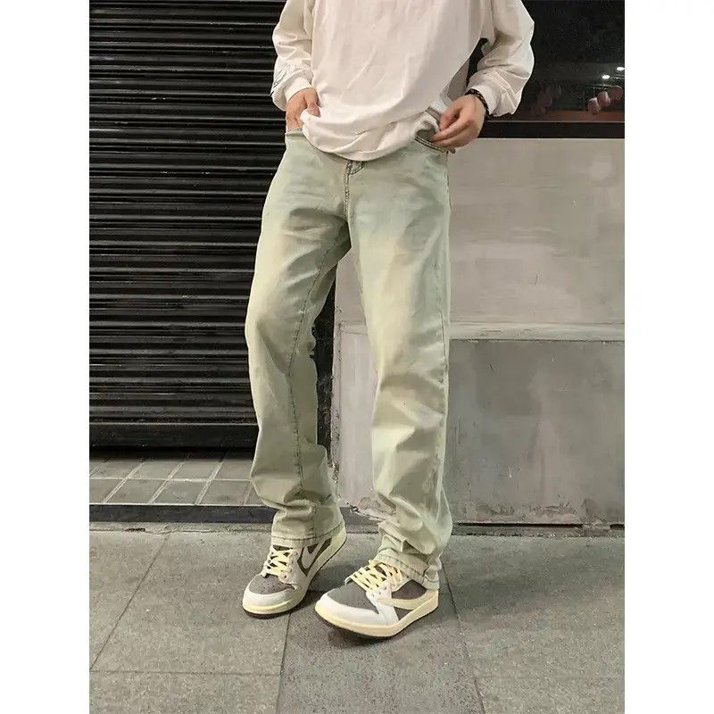 Retro straight tube mud dyed jeans