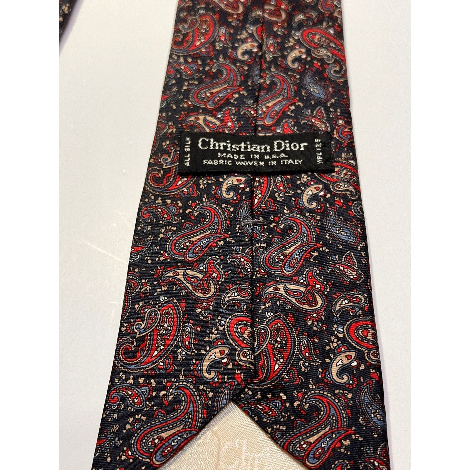 Dior Vintage Christian Dior Necktie Mens Blue Burgundy Silk Size ONE SIZE - 8 Thumbnail