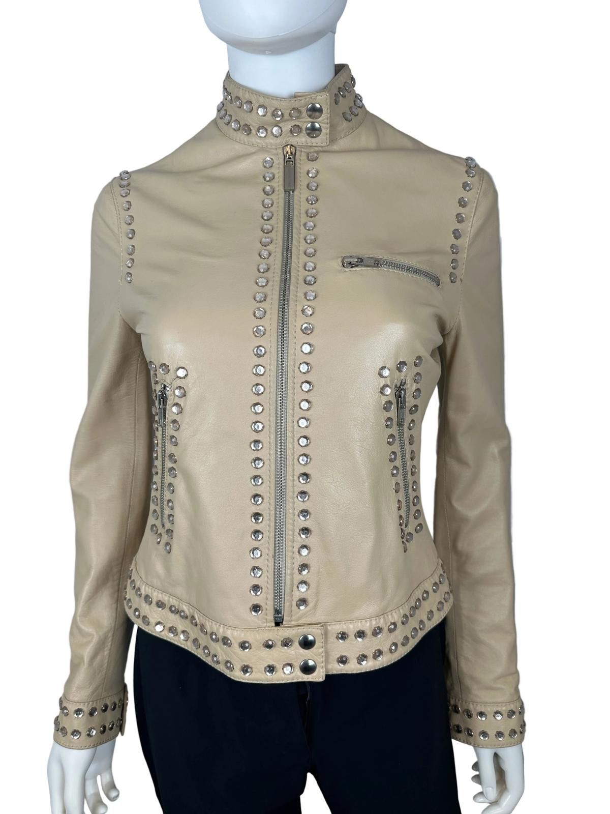 Moschino Moschino Cheap & Chic Crystal Studded Leather Jacket Size S / US 4 / IT 40 - 1 Thumbnail