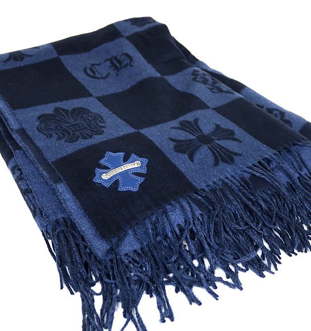 image of Chrome Hearts Checkerboard Silk Scarf in Navy, Men's