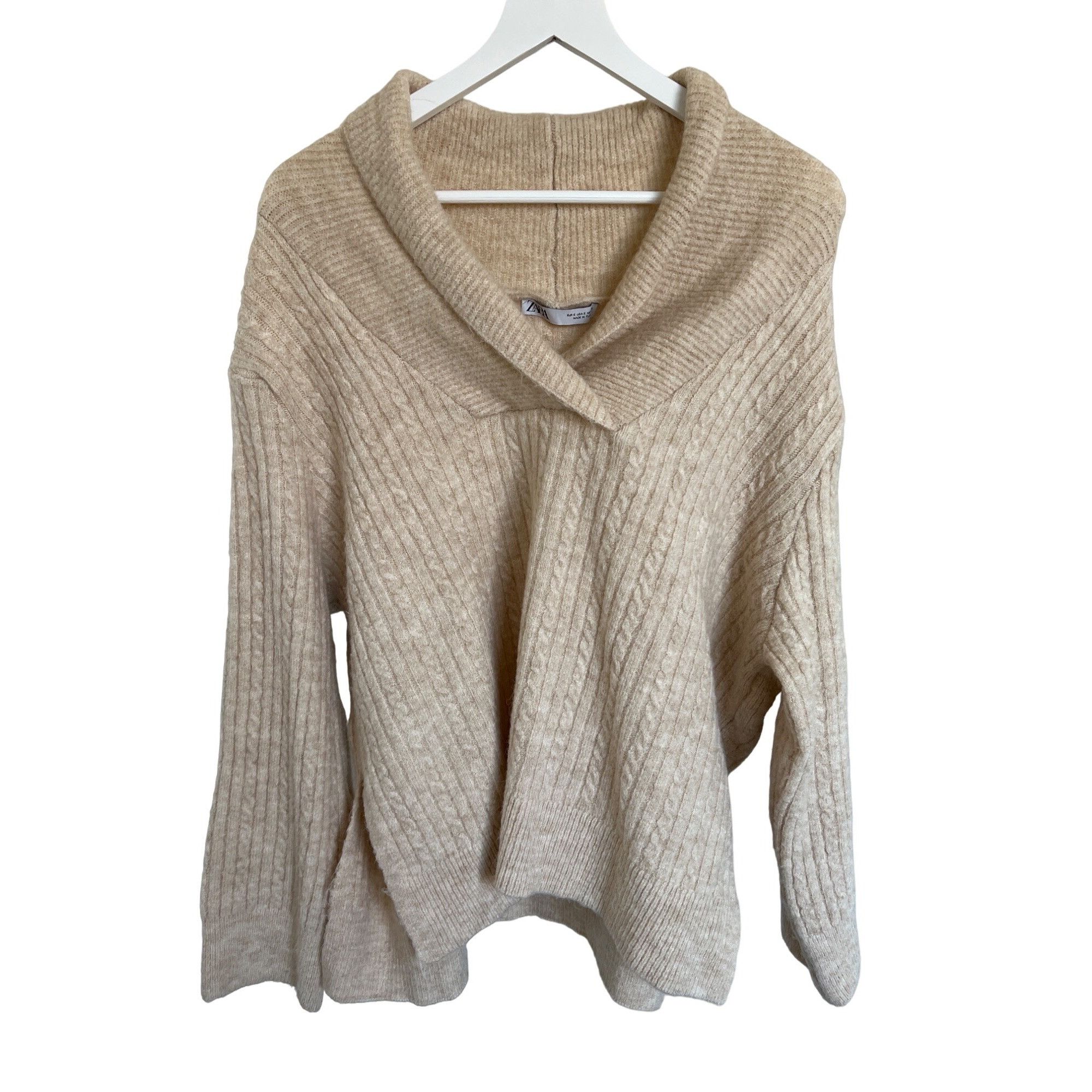 Zara Zara Beige Ribbed Cable Knit Sweater Size S / US 4 / IT 40 - 2 Thumbnail
