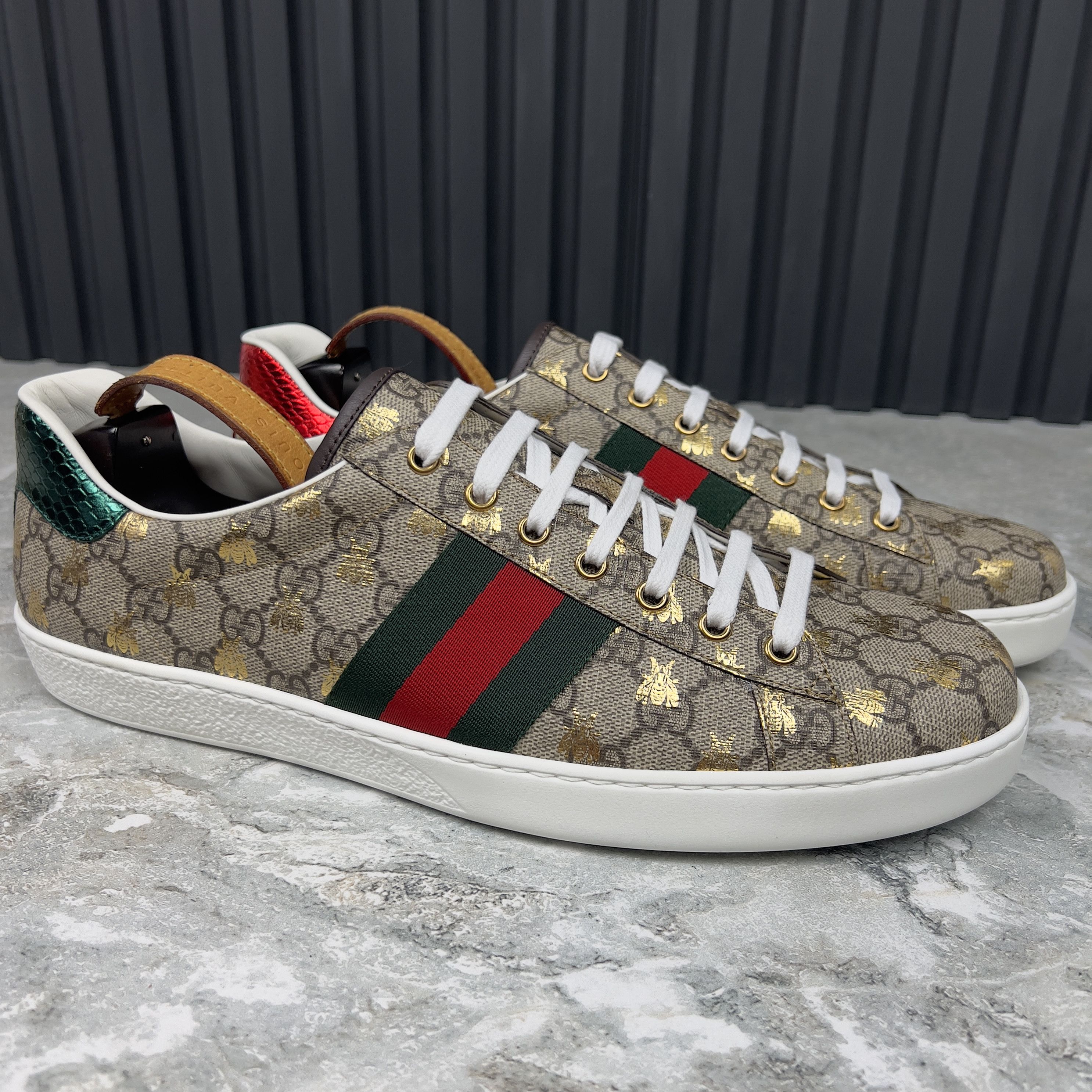 Gucci NEW Gucci ACE GG Bees Supreme Canvas Python Sneakers Leather Size US 12.5 / EU 45-46 - 4 Thumbnail