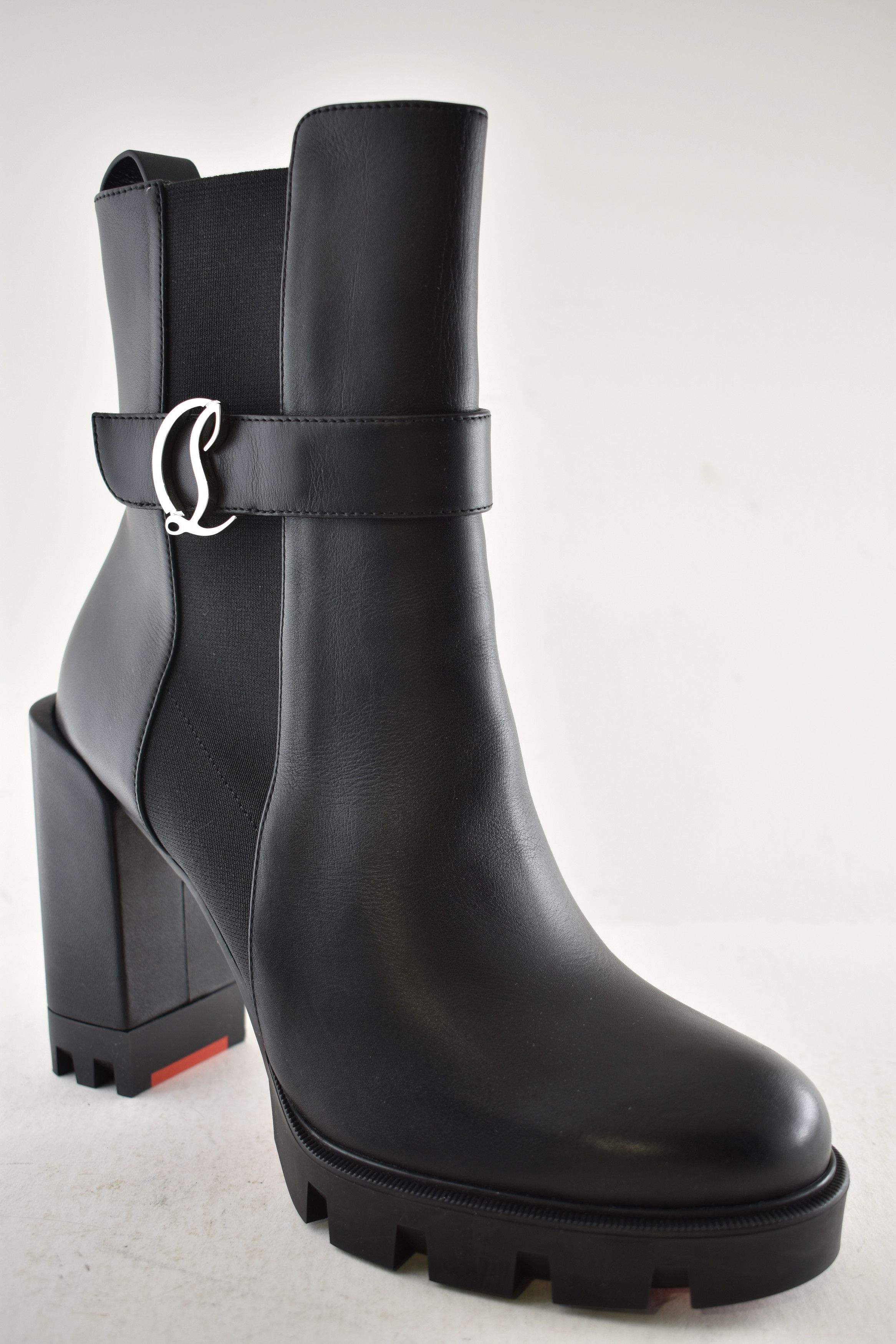 Christian Louboutin CL Chelsea Lug 100 Black Leather Ankle Block Heel Boot 41 Size US 11 / IT 41 - 4 Thumbnail