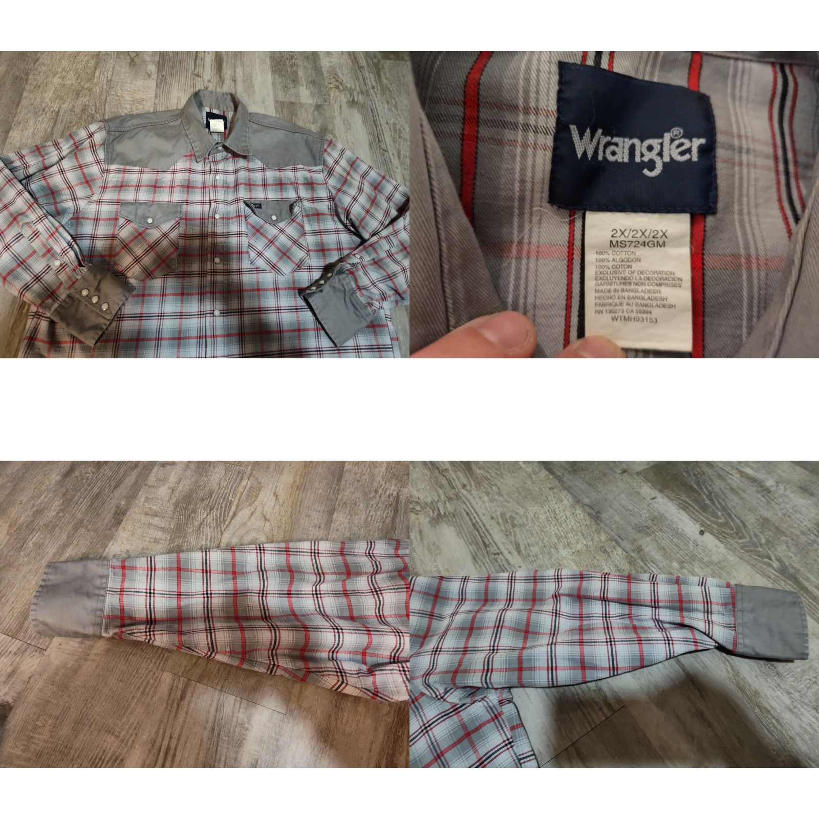Wrangler WRANGLER VINTAGE Western Shirt Pearl Snap Long Sleeve Gray Check 2XL Mens Size US XXL / EU 58 / 5 - 8 Thumbnail