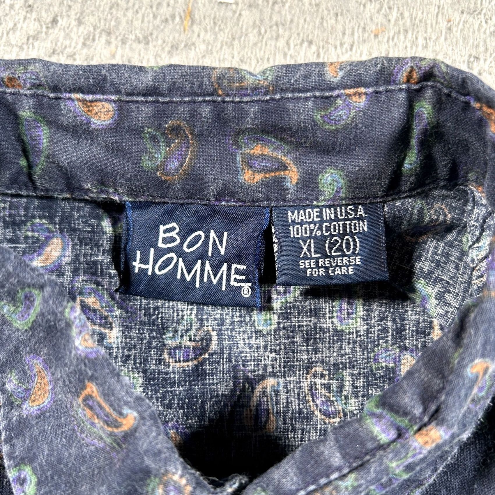 Vintage VINTAGE Bon Homme Shirt Men XL Button-Down Purple Paisley Hippie Made In USA Shirt Size US XL / EU 56 / 4 - 3 Thumbnail