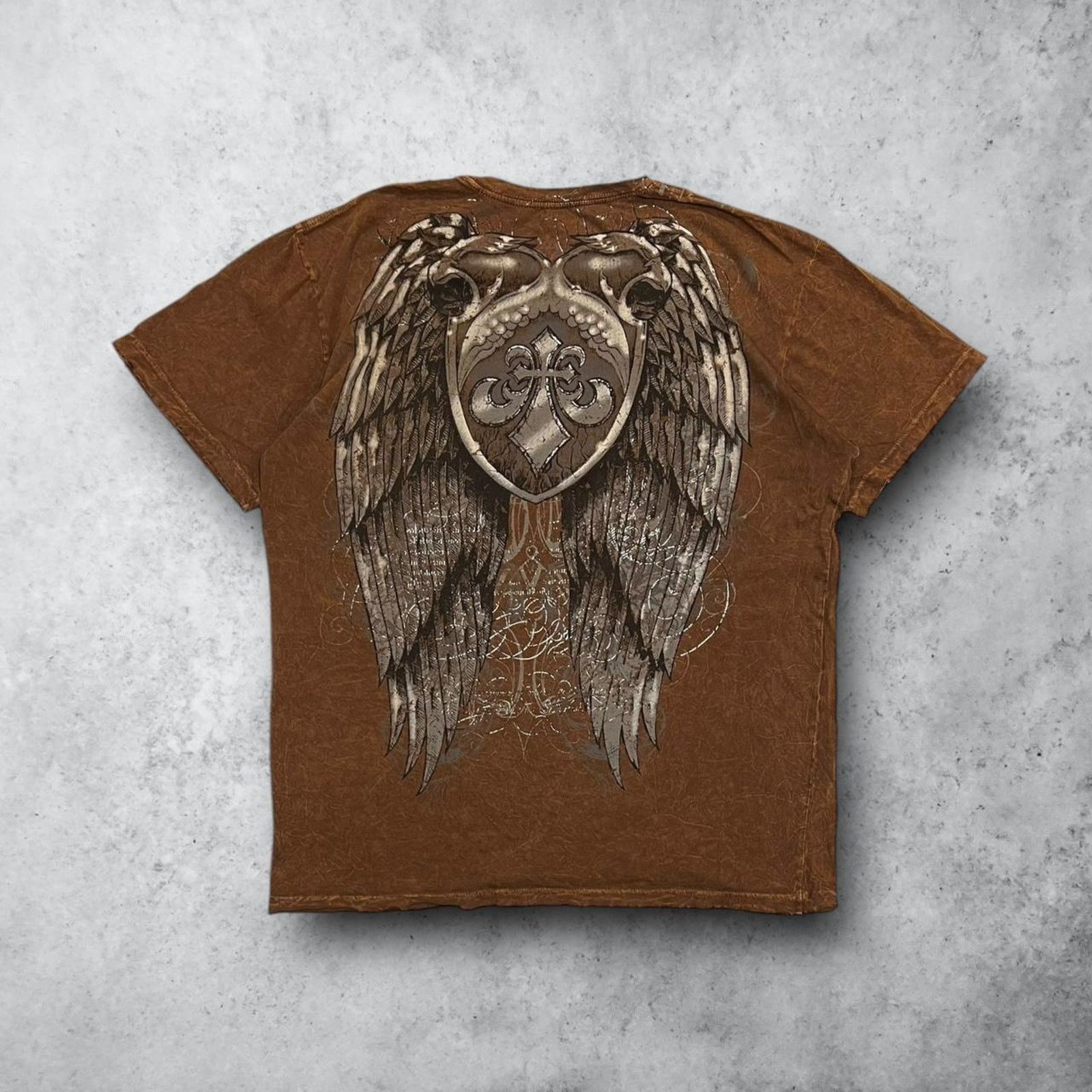 Affliction Affliction Y2K Brown Distressed Wing Graphic Grunge T-Shirt Size US XXL / EU 58 / 5 - 1 Thumbnail