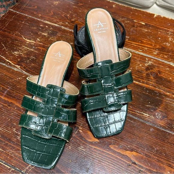 Aquatalia Aquatalia green leather step in sandal faux croc size 7 made Size US 7 / IT 37 - 2 Thumbnail