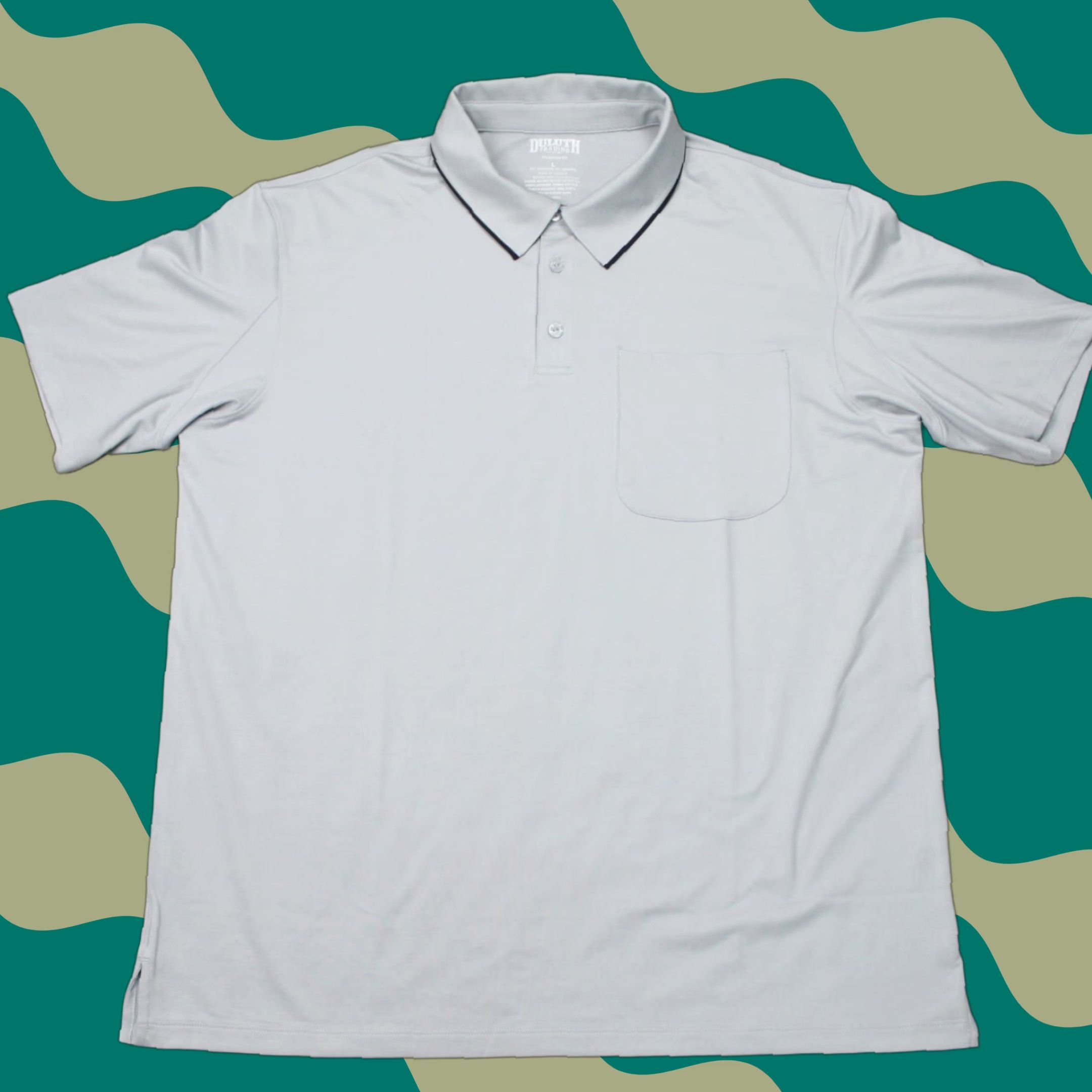 Vintage Duluth Mens Large Polo Shirt Gray Short Sleeve Stretch Polyester Spandex Regular Fit Pullover Classic Outdoor Golf Hiking Walking Size US L / EU 52-54 / 3 - 1 Thumbnail