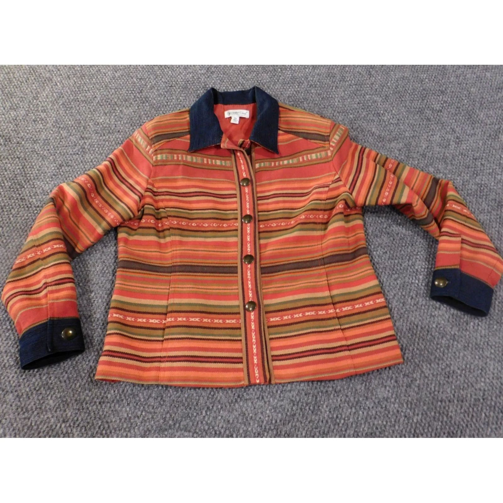 Coldwater Creek coldwater creek Jacket Women PM Red Striped Lined Button Mid-Length Regular Cotton Canvas Fall Spring Vintage: No gras Size M / US 6-8 / IT 42-44 - 2 Thumbnail