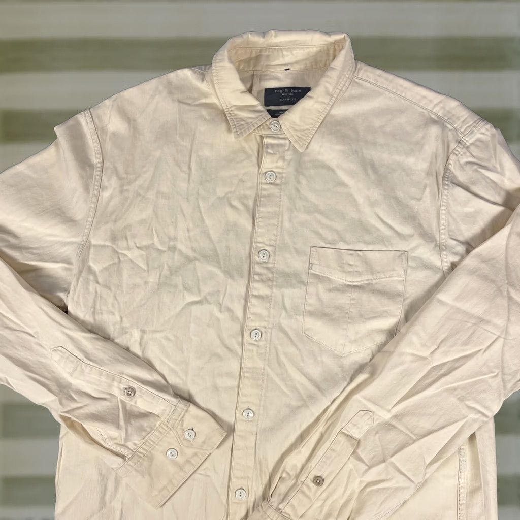 Rag & Bone rag & bone Shirt Large Long Sleeve Ivory Cotton Classic USA Chin Collar Button Size US L / EU 52-54 / 3 - 1 Thumbnail