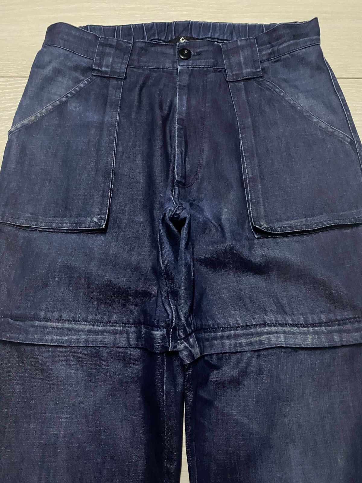 Japanese Brand Blue Multi Layer Panel Cargo Pants Wide Leg Distressed Size US 30 / EU 46 - 3 Thumbnail