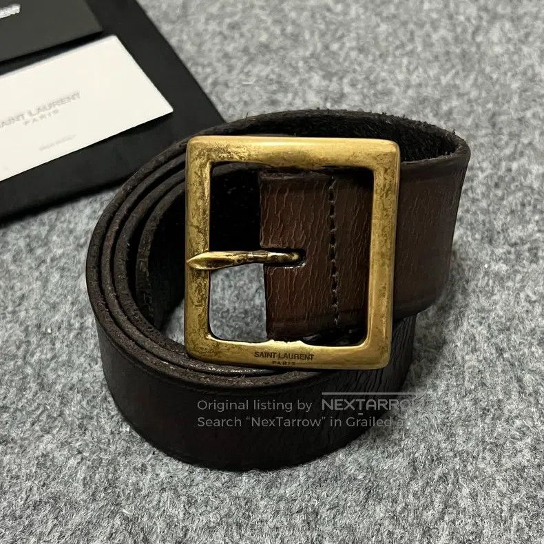 Saint Laurent Paris Saint Laurent Paris Square Buckle Cracked Leather Belt i Size ONE SIZE - 1 Thumbnail