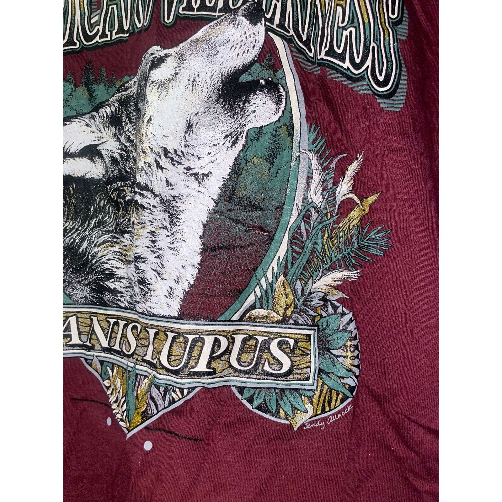 Jerzees Vintage Wolf Shirt Great Smokies Wilderness Red Tee VTG 90s Size US L / EU 52-54 / 3 - 11 Thumbnail