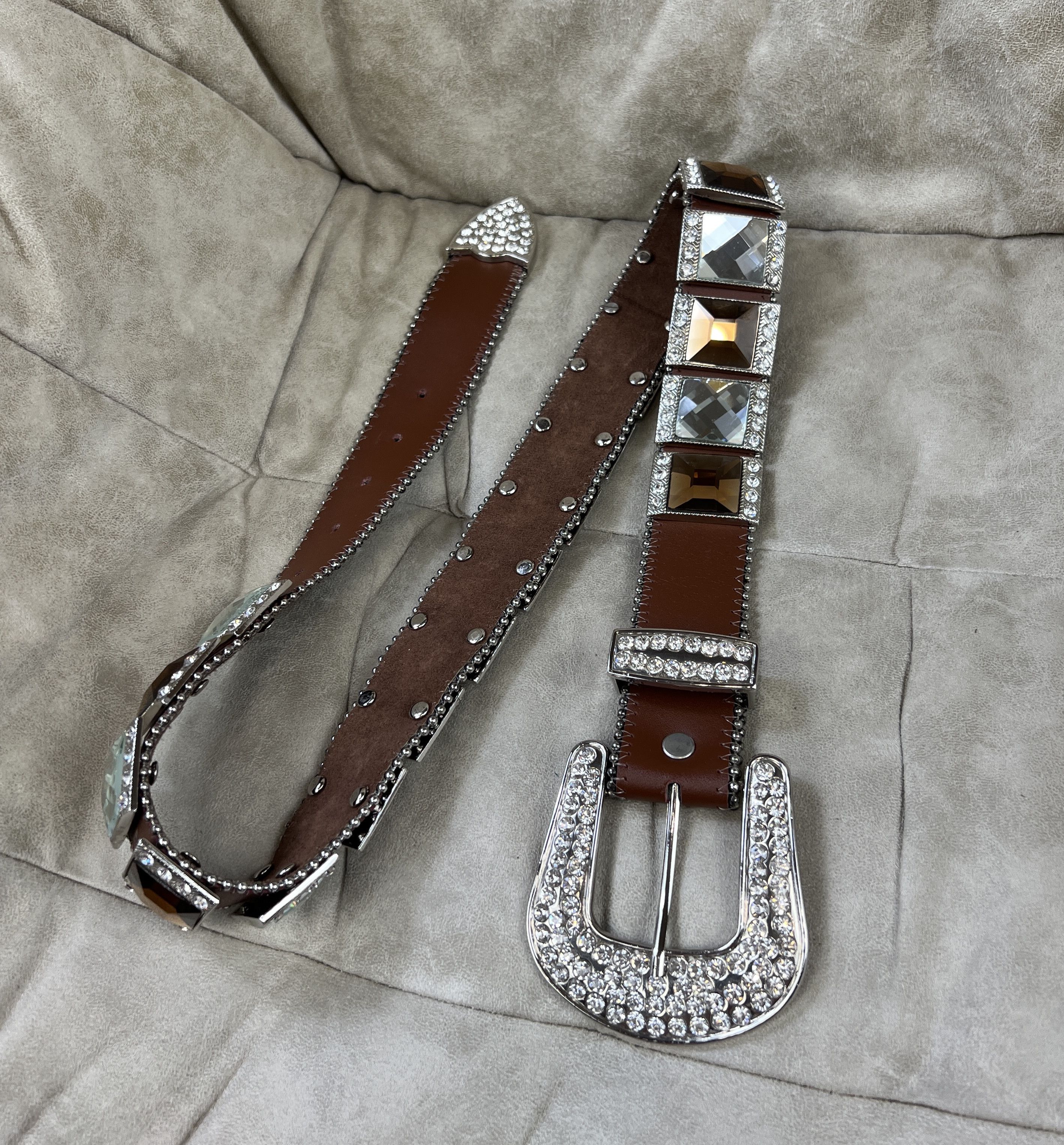 Vintage Y2K Heavy Rhinestones Crystals Leather Belt BB Simon Style Size ONE SIZE - 9 Thumbnail