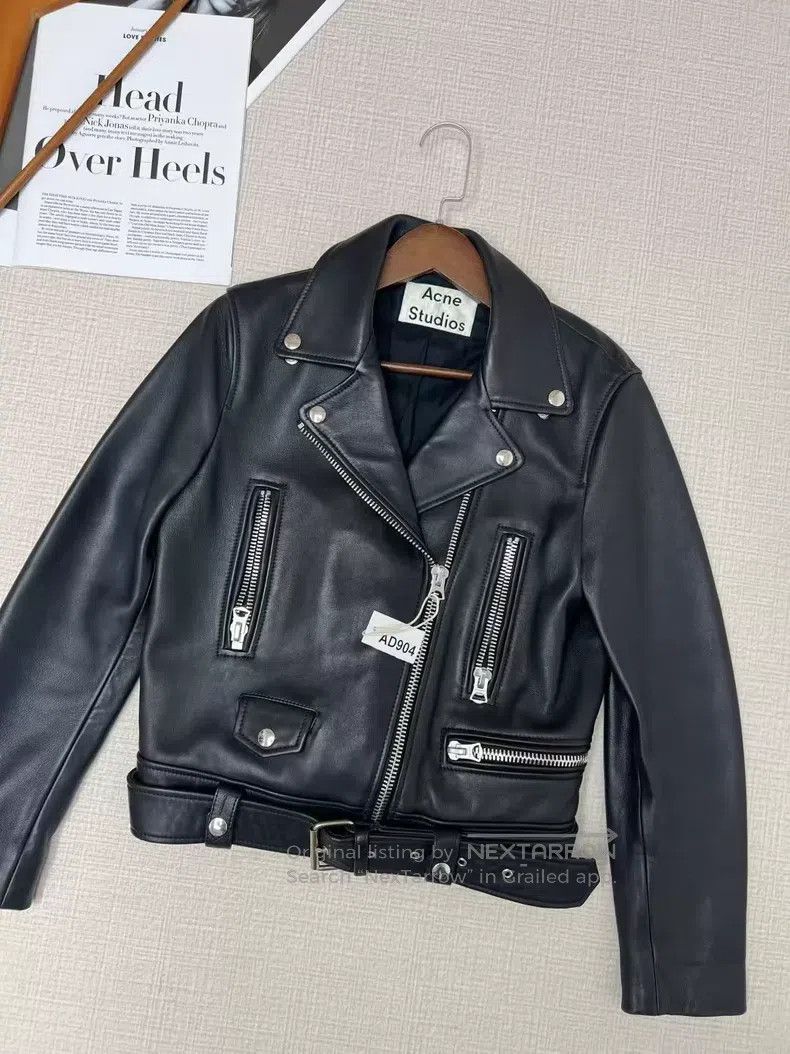 Acne Studios Acne Studios Solid Color Biker Leather Jacket with Zipper Size XS / US 0-2 / IT 36-38 - 1 Thumbnail
