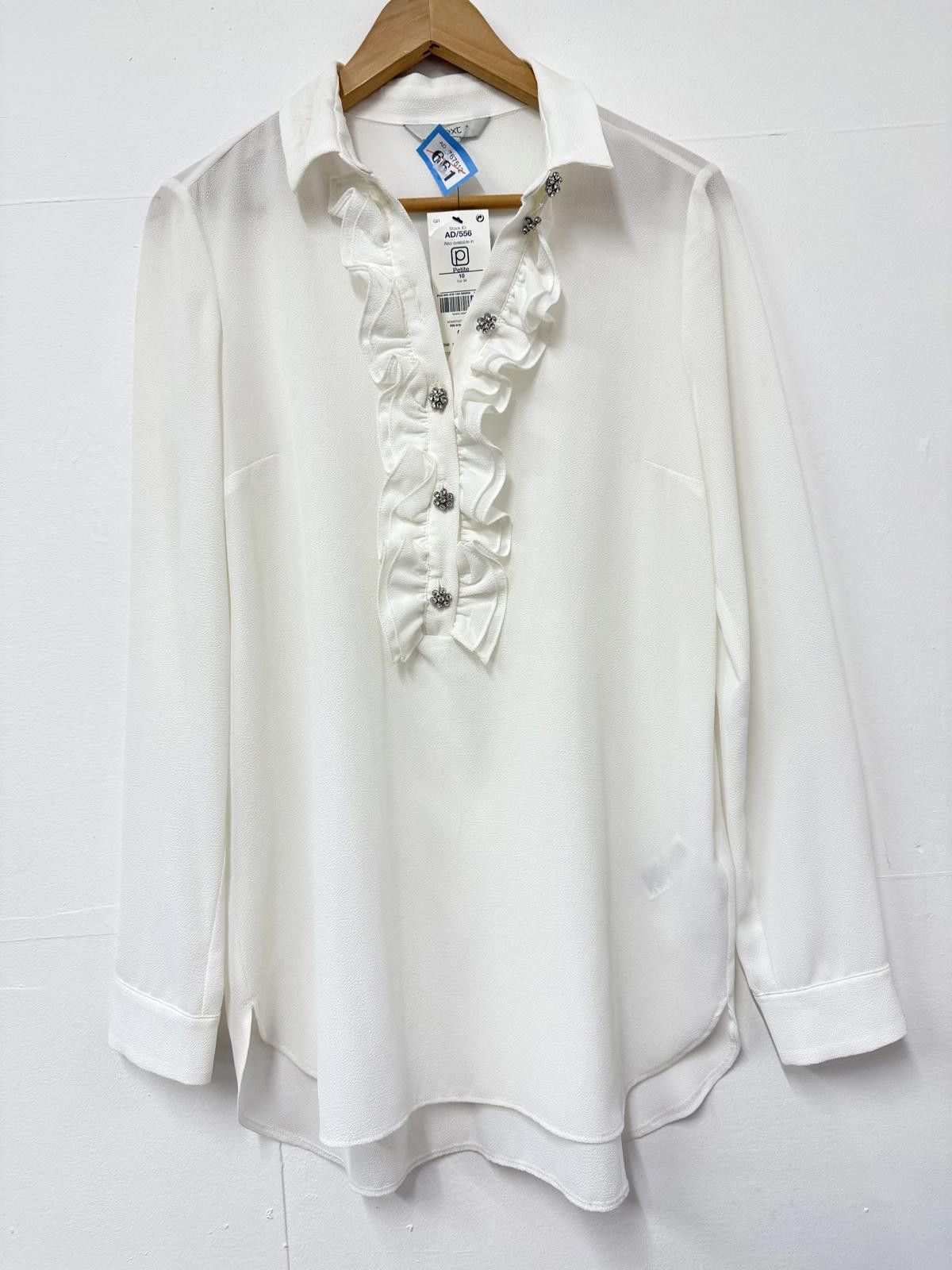NEXT White Ruffle Detail Long Sleeve Blouse Size 10 Size M / US 6-8 / IT 42-44 - 1 Thumbnail