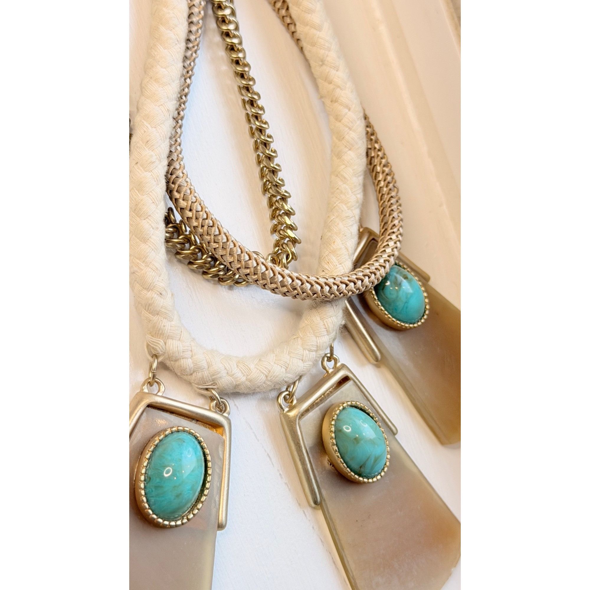 Chicos Chicos Statement Necklace With Braided Rope Gold Chains & Fa Size ONE SIZE - 5 Thumbnail