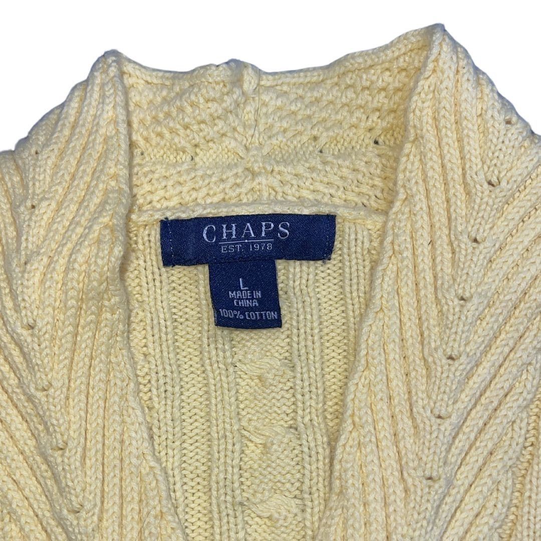 Chaps Yellow Cable Knit V-Neck Sweater Large Preppy 100% Cotton Size L / US 10 / IT 46 - 3 Thumbnail