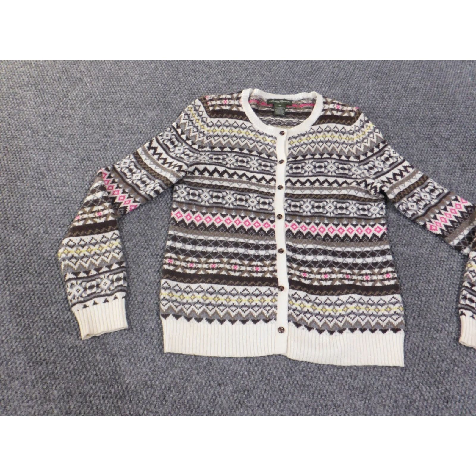 Eddie Bauer Eddie Bauer Sweater Womens S Brown Geometric Cardigan Knit Wool Cable-Knit Crew Neck Long Sleeve Raglan Vintage No Pattern: Geometric Size S / US 4 / IT 40 - 4 Thumbnail