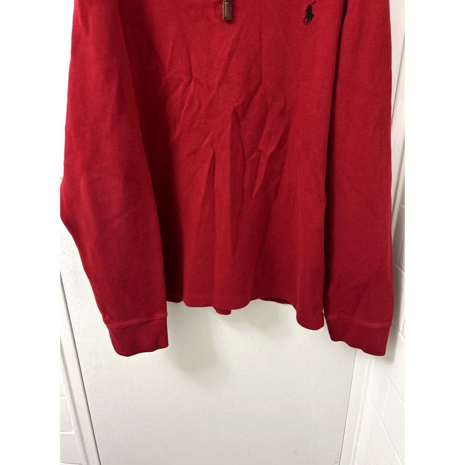 Ralph Lauren VINTAGE Polo Ralph Lauren Sweater Mens Large Red 1/4-Zip Pullover Cotton Pony Size US L / EU 52-54 / 3 - 3 Thumbnail