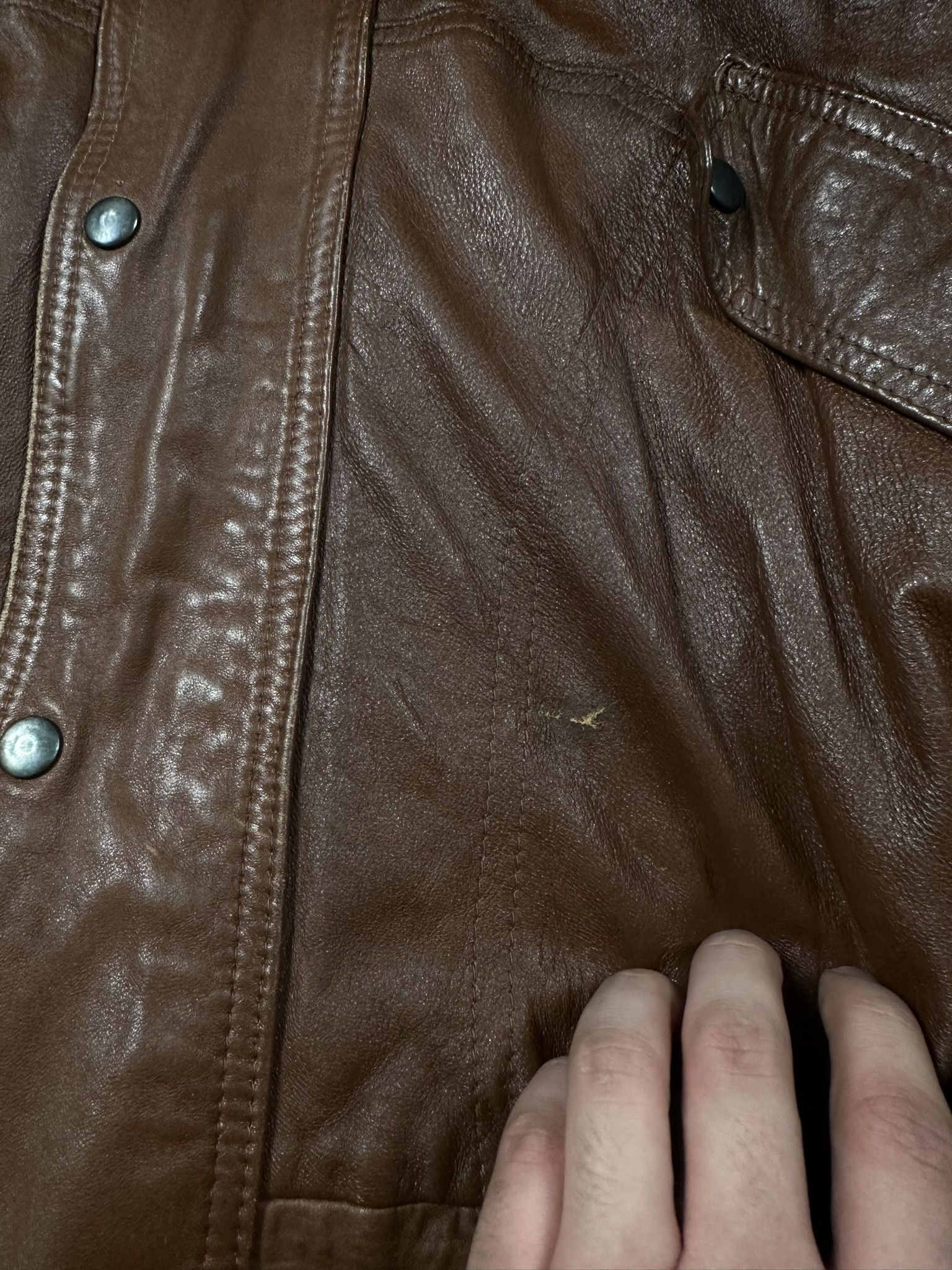 Leather 80s Vintage Leather Bomber Jacket Size US XL / EU 56 / 4 - 3 Thumbnail