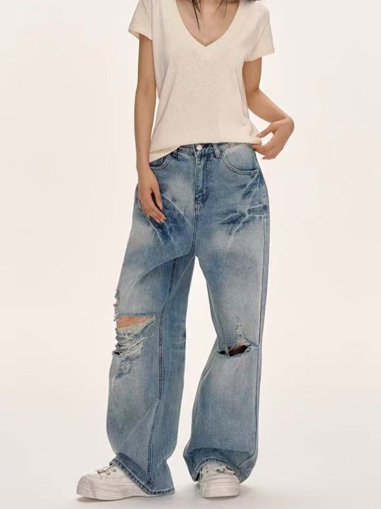 Jean Men's retro embroidered ripped washed distressed jeans Size US 32 / EU 48 - 2 Thumbnail