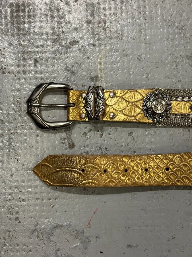 Vintage Nanni Gold Yellow Leather Python Effect Studded Belt Size ONE SIZE - 3 Thumbnail