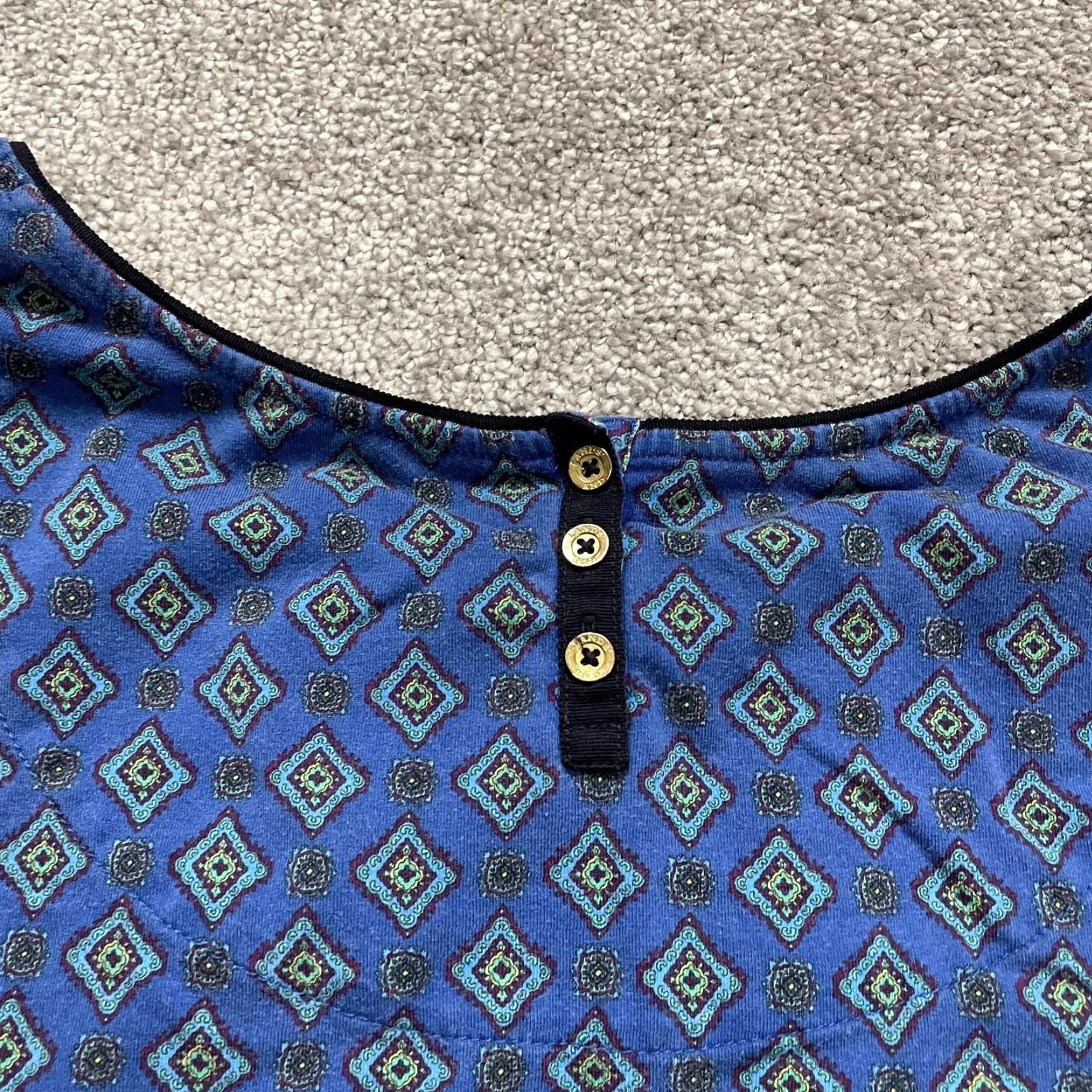 Lands' End VINTAGE? (No) Lands' End Blouse Womens XL Blue Long Sleeve Geometric Pleated Round Neck Casual Size XL / US 12-14 / IT 48-50 - 4 Thumbnail