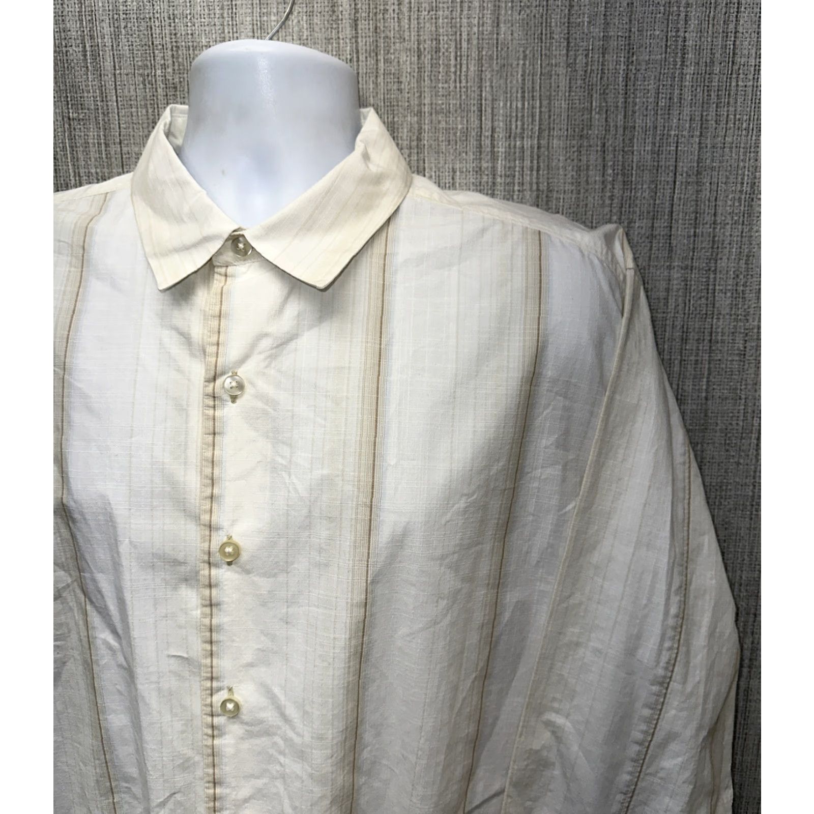 Tommy Bahama Tommy Bahama Shirt Mens XL Beige Cotton Long Sleeve Striped Button-Front Button-Down Collar Shirt Size US XL / EU 56 / 4 - 2 Thumbnail